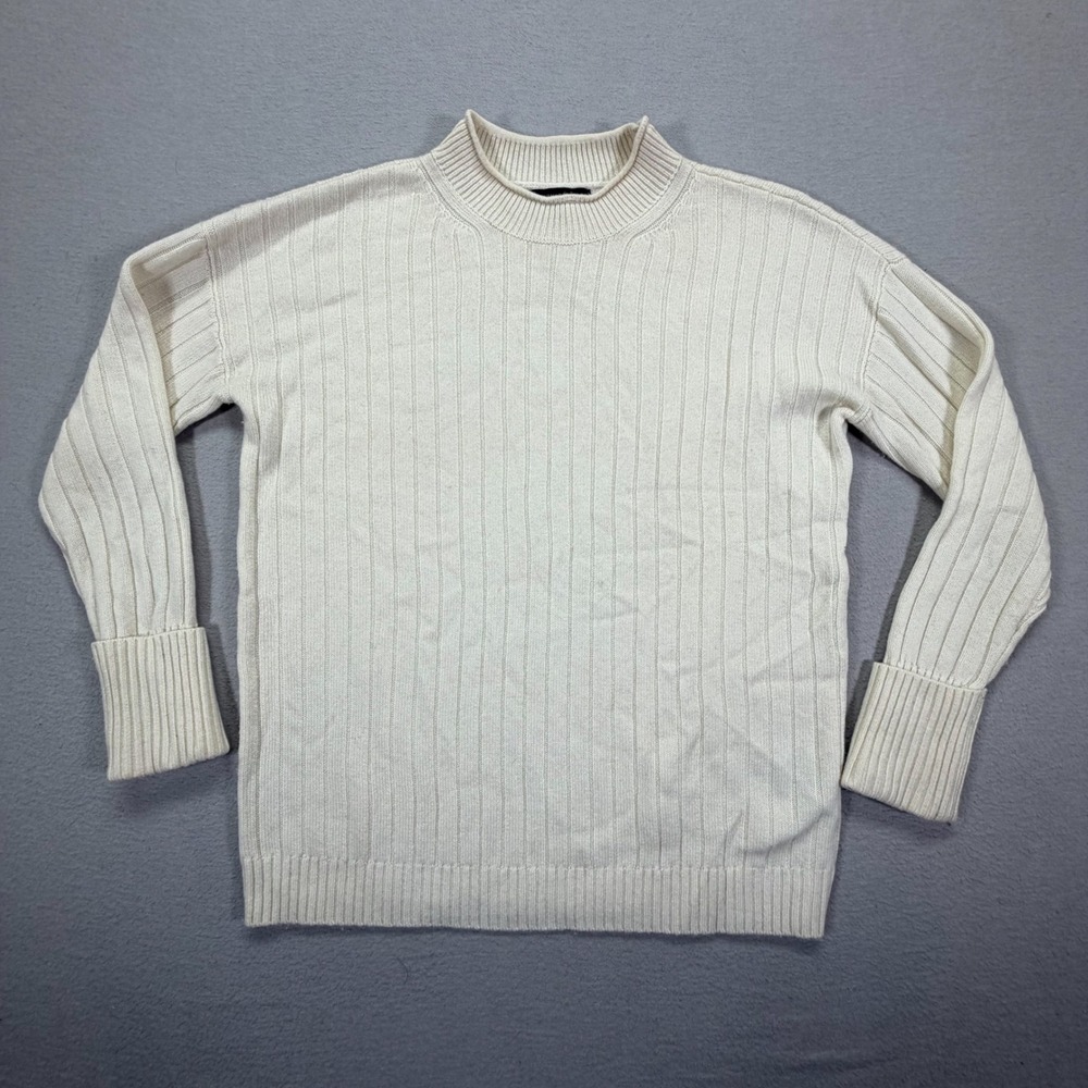 Banana Republic Womens Sweater Relaxed Cream Ribbed Merino Cashmere Mock Neck S
